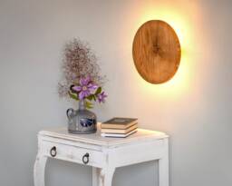 Handcrafted Solid Oak Wood Wall Sconce - Luna C, Bedside Lamp, Ambient Night Light
