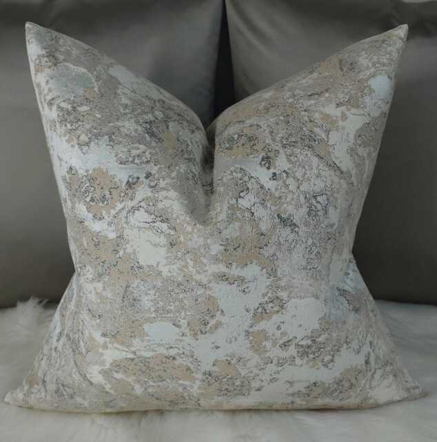 Marble Effect Decorative Elegant Cushion Cover, Ivory Silver Beige Sofa Bed Pillow Cover Neutral Decor - image 1
