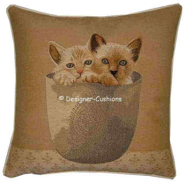 Pair Of Kittens in Vase Tapestry Cushion Cover Sham - image 1