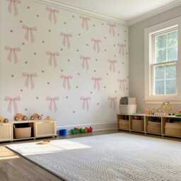 Pink Bow Wall Stickers With Polka Dots, Coquette Nursery Decor, Baby Girl Room Decals, Soft Peel & Stick - thumbnail 3