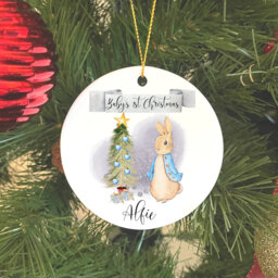 Personalised Baby's First Christmas Bauble, Keepsake, 1st Ornament, Gift For Christmas, Bunny Rabbit - thumbnail 1