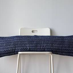 "Hmong Lumbar Pillow Indigo Batik, Embroidered Hemp - 14"" X 48" - thumbnail 3