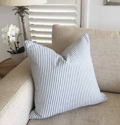Blue Ticking Stripe Cushion Cover Hampton's Style Cotton Pillow - thumbnail 1