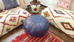 Stuffed Moroccan Leather Pouf, Pouf Ottoman, Handmade Floor Poof, Footstool, Ottoman Table, & Stools - thumbnail 1