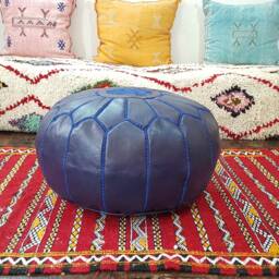 Stuffed Moroccan Leather Pouf, Pouf Ottoman, Handmade Floor Poof, Footstool, Ottoman Table, & Stools - thumbnail 4