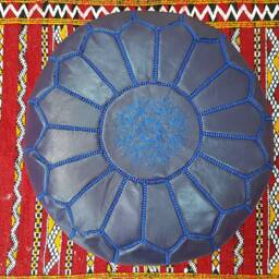 Stuffed Moroccan Leather Pouf, Pouf Ottoman, Handmade Floor Poof, Footstool, Ottoman Table, & Stools - thumbnail 3