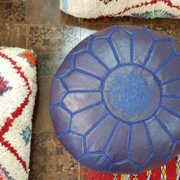 Stuffed Moroccan Leather Pouf, Pouf Ottoman, Handmade Floor Poof, Footstool, Ottoman Table, & Stools - thumbnail 2