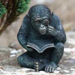 Studious Ape Resin Monkey Statue Bronze Finish - Home Outdoor Garden Ornament Chimp Sculpture Vintage Style Reading Gift - thumbnail 2