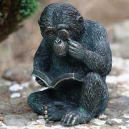 Studious Ape Resin Monkey Statue Bronze Finish - Home Outdoor Garden Ornament Chimp Sculpture Vintage Style Reading Gift - thumbnail 3