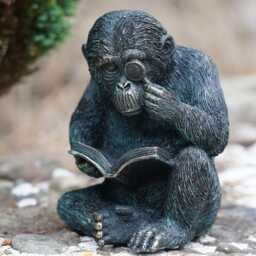 Studious Ape Resin Monkey Statue Bronze Finish - Home Outdoor Garden Ornament Chimp Sculpture Vintage Style Reading Gift