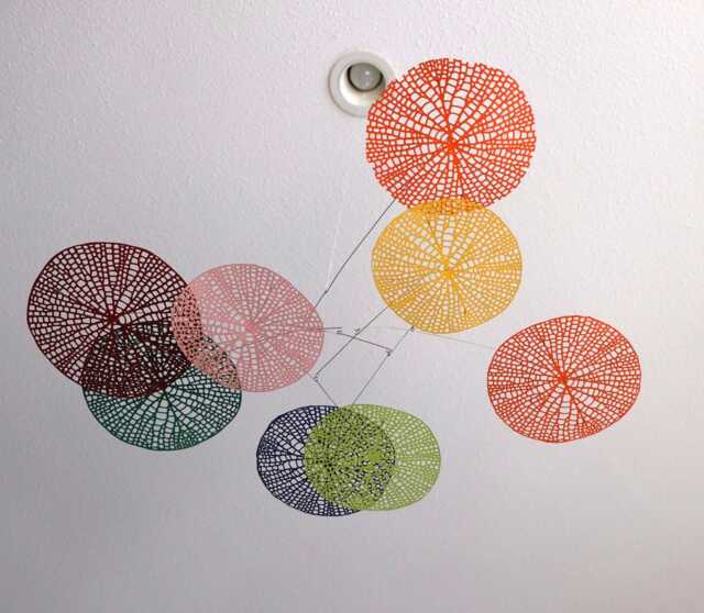 Modern Hanging Mobile Art Kirigami Paper Colorful Kinetic Sculpture 24 X 8 Inches - image 1