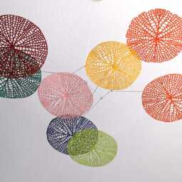 Modern Hanging Mobile Art Kirigami Paper Colorful Kinetic Sculpture 24 X 8 Inches - thumbnail 2