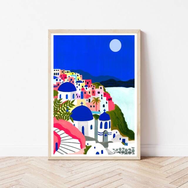 Santorini Print , Building, Architecture Colourful Wall Decor Gift Ideas Travel Collection Greece Greek
