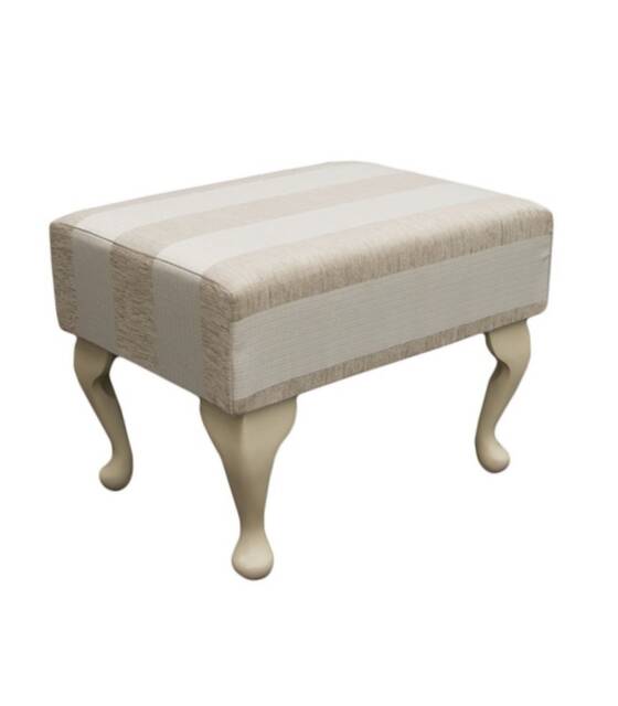 Handmade Beige Striped Footstool Queen Anne Style Legs - image 1