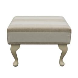 Handmade Beige Striped Footstool Queen Anne Style Legs - thumbnail 2