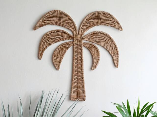Wicker Palm Tree Wall Decor Coastal Beach House Art - image 1