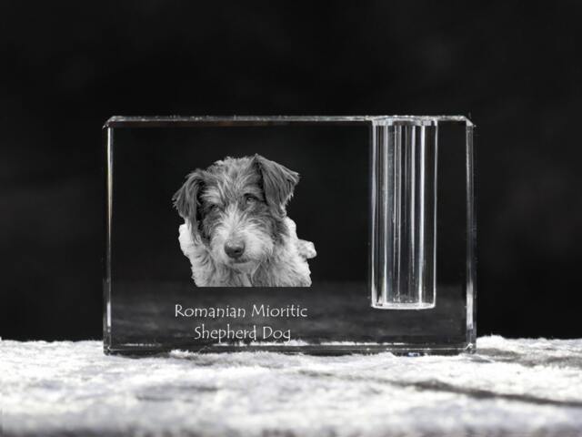 Romanian Mioritic Shepherd Dog , Crystal Pen Holder With Dog, Souvenir, Decoration, Limited Edition, Collection - image 1