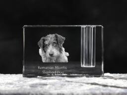 Romanian Mioritic Shepherd Dog , Crystal Pen Holder With Dog, Souvenir, Decoration, Limited Edition, Collection - thumbnail 1