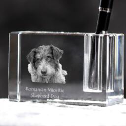 Romanian Mioritic Shepherd Dog , Crystal Pen Holder With Dog, Souvenir, Decoration, Limited Edition, Collection - thumbnail 2