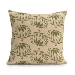 Beige Linen Handprint Designer Pillows, Decorative Throw Pillow Cover, Cushion Covers, Pillowcase, Green Floral Modern Pillows - thumbnail 1