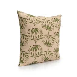 Beige Linen Handprint Designer Pillows, Decorative Throw Pillow Cover, Cushion Covers, Pillowcase, Green Floral Modern Pillows - thumbnail 2