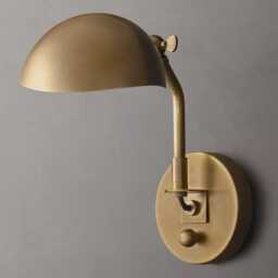 Antique Raw Brass Sputnik Wall Sconce - Mid Century Modern Adjustable Dome Shade Light, Handmade Vintage Task Lamp - thumbnail 3