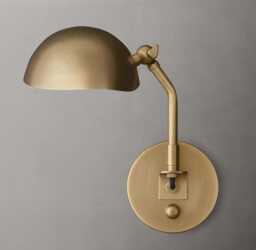 Antique Raw Brass Sputnik Wall Sconce - Mid Century Modern Adjustable Dome Shade Light, Handmade Vintage Task Lamp - thumbnail 1