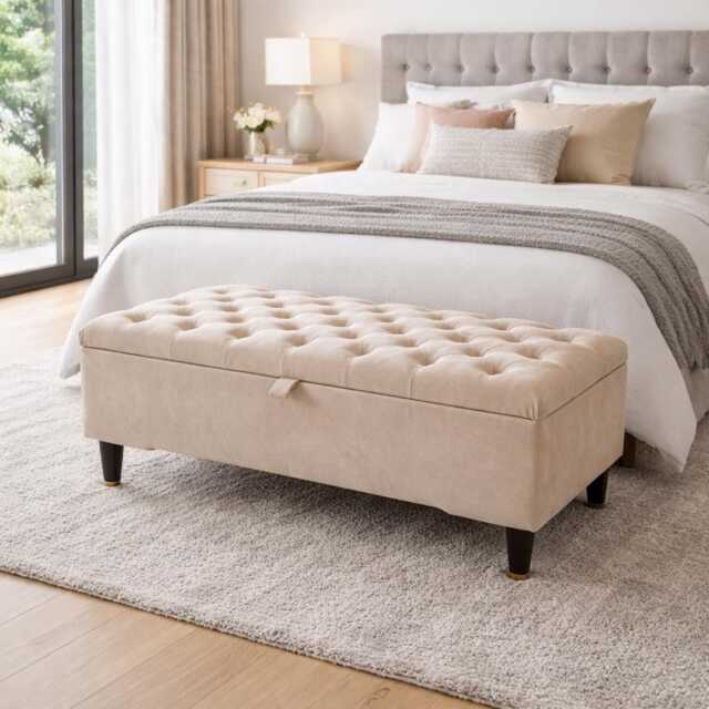 Plush Velvet Chesterfield Storage Ottoman Bench - Tufted Hidden Compartment Seating - image 1