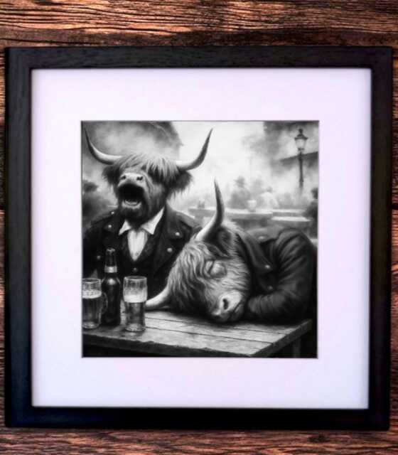 Funny Highland Cow Print Scottish Beer Garden Art, Framed Wall Decor - image 1
