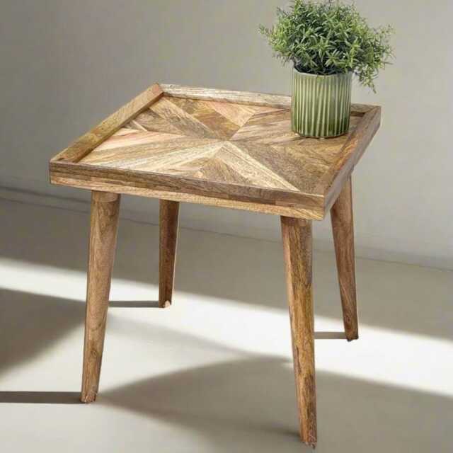 Solid Mango Wood Parquet Side Table, 45cm Square - image 1