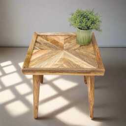 Solid Mango Wood Parquet Side Table, 45cm Square - thumbnail 3