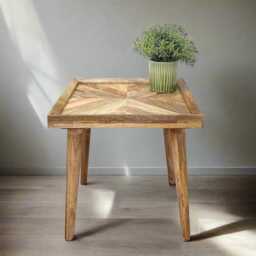 Solid Mango Wood Parquet Side Table, 45cm Square - thumbnail 2