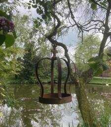 Garden Hanging Rusty Metal Crown Bird Feeder - thumbnail 1