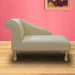 Handmade Cream Leather Chaise Longue Small Accent Sofa, British Made - thumbnail 3