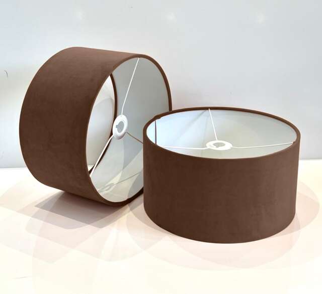 New Handmade Cinnamon Brown Velvet Drum Lamp Shade Suitable For Tables & Ceilings With White Lining All Shapes Available Sizes On Demand - image 1