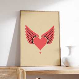Winged Heart Poster, Modern Minimalist Art Print, Red Love Symbol Wall Art, Retro Pop Decor, Romantic Contemporary Artwork - thumbnail 2