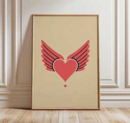 Winged Heart Poster, Modern Minimalist Art Print, Red Love Symbol Wall Art, Retro Pop Decor, Romantic Contemporary Artwork - thumbnail 1
