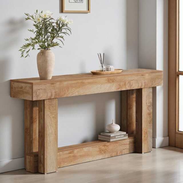 Farmhouse Console Table Narrow Wooden Sofa Table With 2-Tier Shelf - image 1