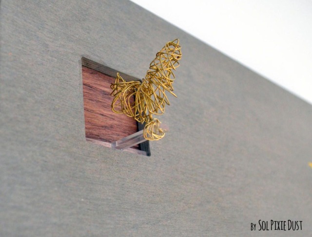 Cuckoo Clock With Gold Wire Bird - Concrete & Wood Square Wall Modern Minimalist Gift Idea Home Decor - image 1