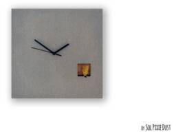 Cuckoo Clock With Gold Wire Bird - Concrete & Wood Square Wall Modern Minimalist Gift Idea Home Decor