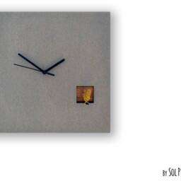Cuckoo Clock With Gold Wire Bird - Concrete & Wood Square Wall Modern Minimalist Gift Idea Home Decor - thumbnail 2