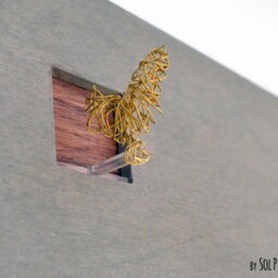 Cuckoo Clock With Gold Wire Bird - Concrete & Wood Square Wall Modern Minimalist Gift Idea Home Decor - thumbnail 2
