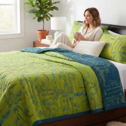Botanical Throw Blanket Teal Floral Sofa Boho Bedspread Modern Home D??cor Accent - thumbnail 3