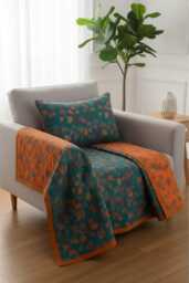 Botanical Throw Blanket Teal Floral Sofa Boho Bedspread Modern Home D??cor Accent - thumbnail 1