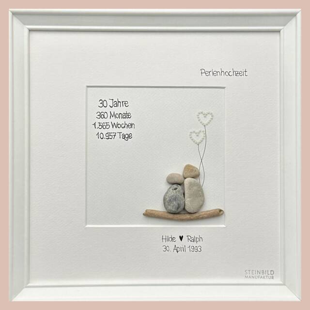 stone Picture Handwritten - Pearl Wedding 30 Years Personalized Gift Silver Golden Registry Office Church