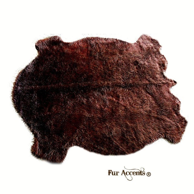 Plush Faux Buffalo Fur Rug - Pelt Shape Throw, Usa Made - image 1