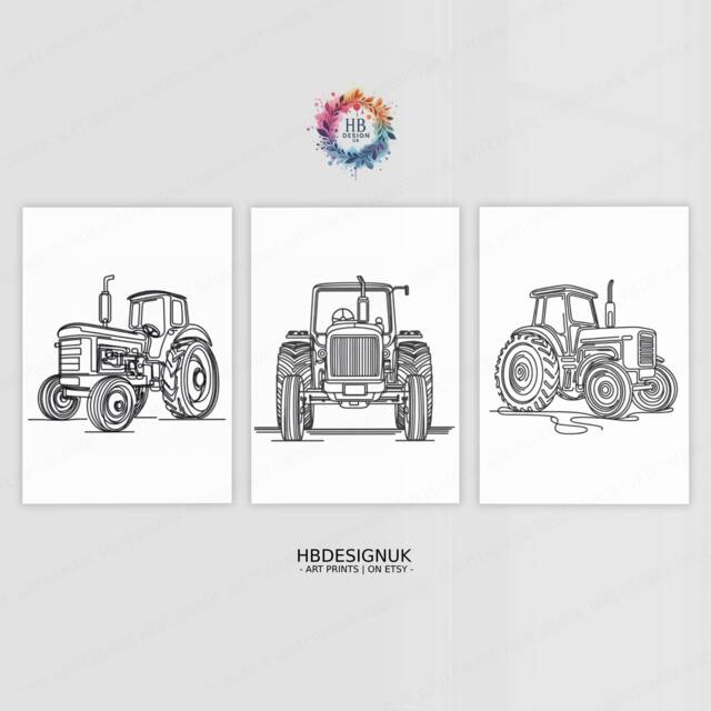 Tractor Line Art Posters - Set Of 3 Prints - Boys Bedroom Artwork Farm Wall Tractors Print Farmyard Nursery Decor Gift Farmer - image 1