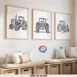 Tractor Line Art Posters - Set Of 3 Prints - Boys Bedroom Artwork Farm Wall Tractors Print Farmyard Nursery Decor Gift Farmer - thumbnail 2