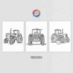 Tractor Line Art Posters - Set Of 3 Prints - Boys Bedroom Artwork Farm Wall Tractors Print Farmyard Nursery Decor Gift Farmer - thumbnail 1
