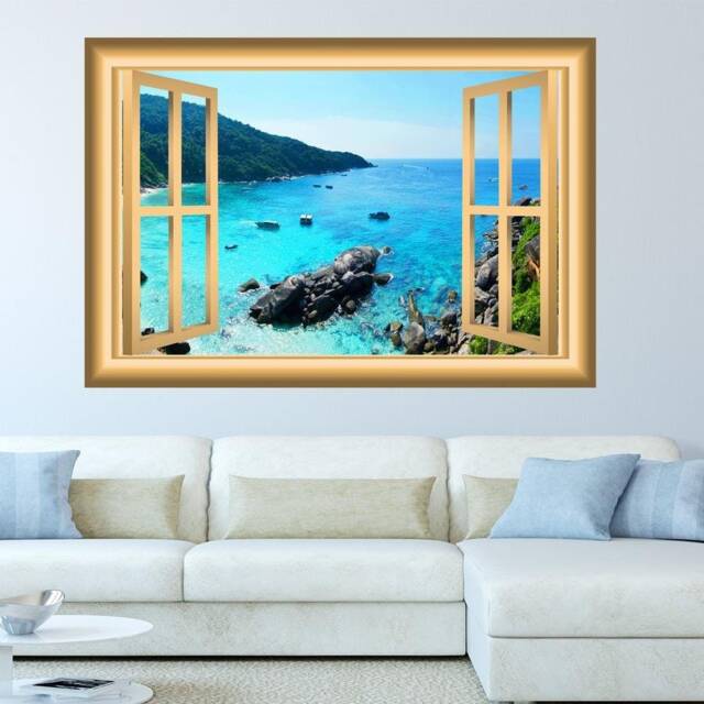 Ocean Cliff Mountain View Window Frame Wall Decal Mural - Vwaq Nw1
